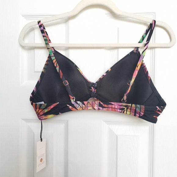 🌻2/$25🌻‎ Shade &  Shore Black Tropical Print Lightly Lined Bikini Top 36B - Picture 9 of 10